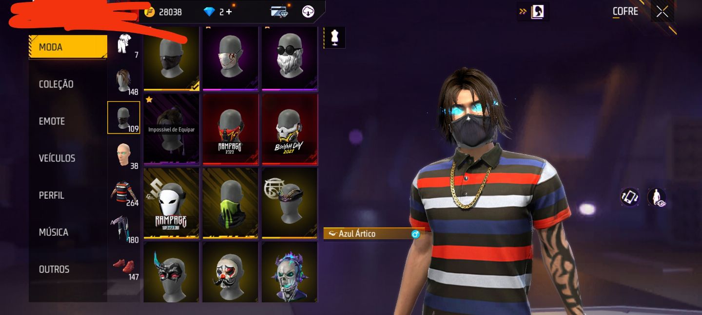 Conta Rara Free Fire Nível 63 com calça angelical e vários passes