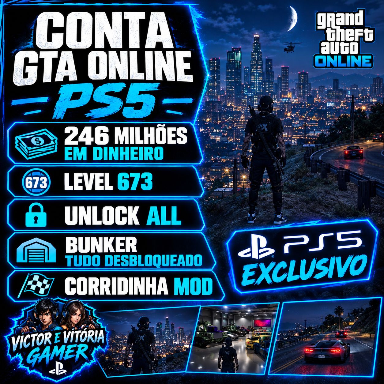 GTA Online PS5 | Unlock All | 246 Milhões | Level 673 | Personagem Feminino