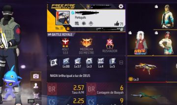 CONTA FREE FIRE PARCERIA NARUTO (Kakashi Completo + Cabelos/Itens)