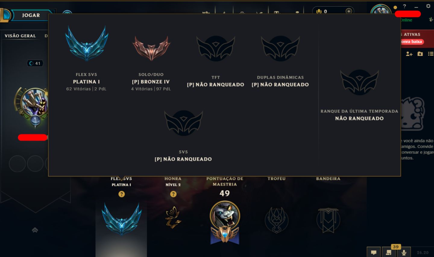 Conta Platina 2 Flex - Bronze 4 100% win rate soloq