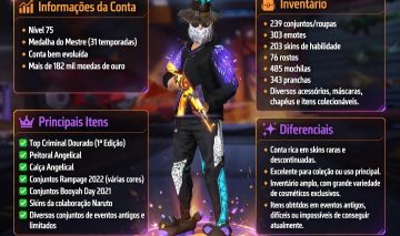 FREE FIRE | CONTA PREMIUM - NÍVEL 75 | RARA