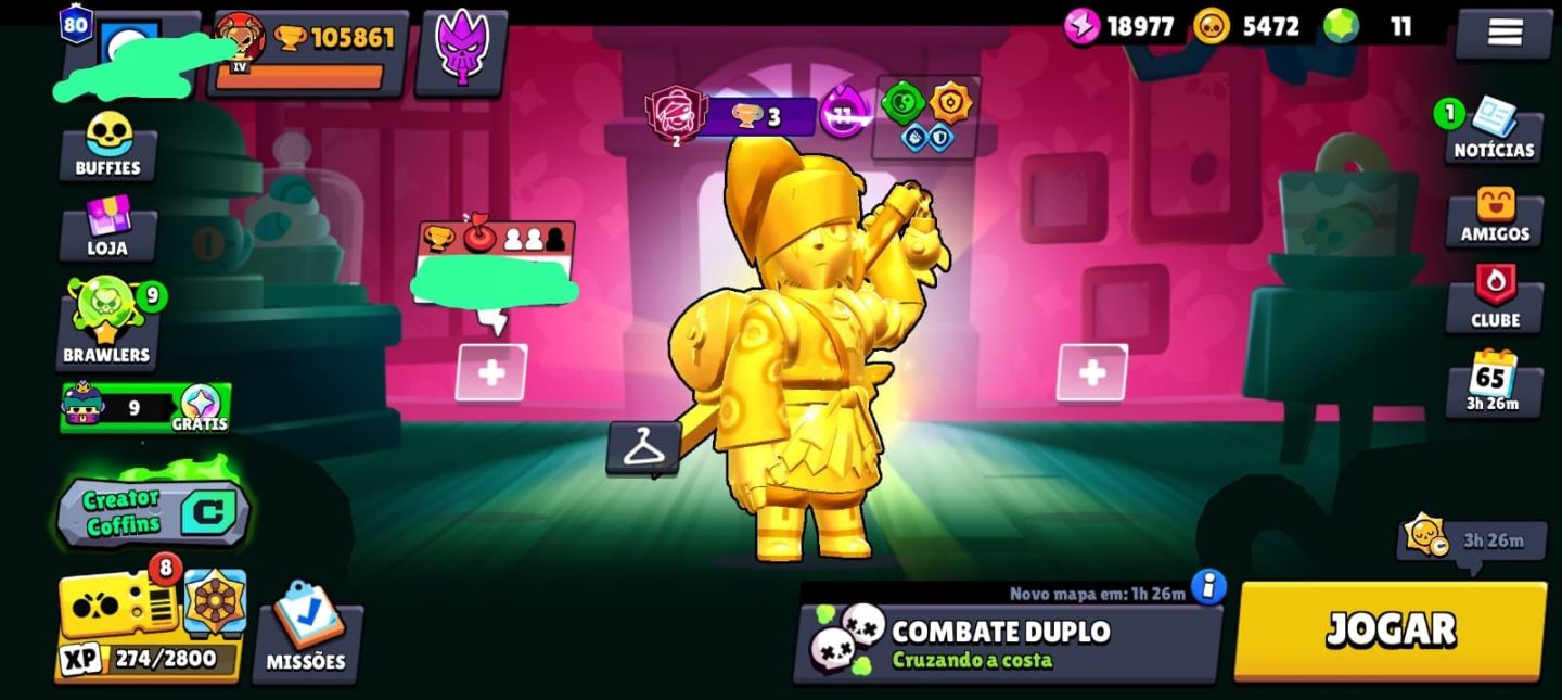 Conta de brawl stars/ 105k trofeus+ 8 anos de jogo+100 brawlers full