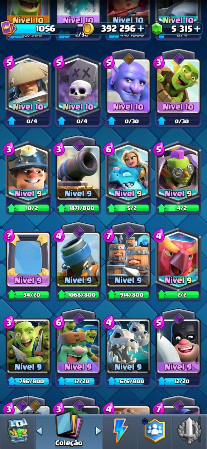 5.900 Troféus | 400k Ouro | 5.300 Gemas | 109/123 Cartas