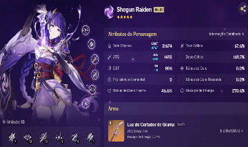 CONTA GENSHIN AR60 ENDGAME COM RAIDEN C6 E DIVERSOS T5 E ARMAS LIMITADAS