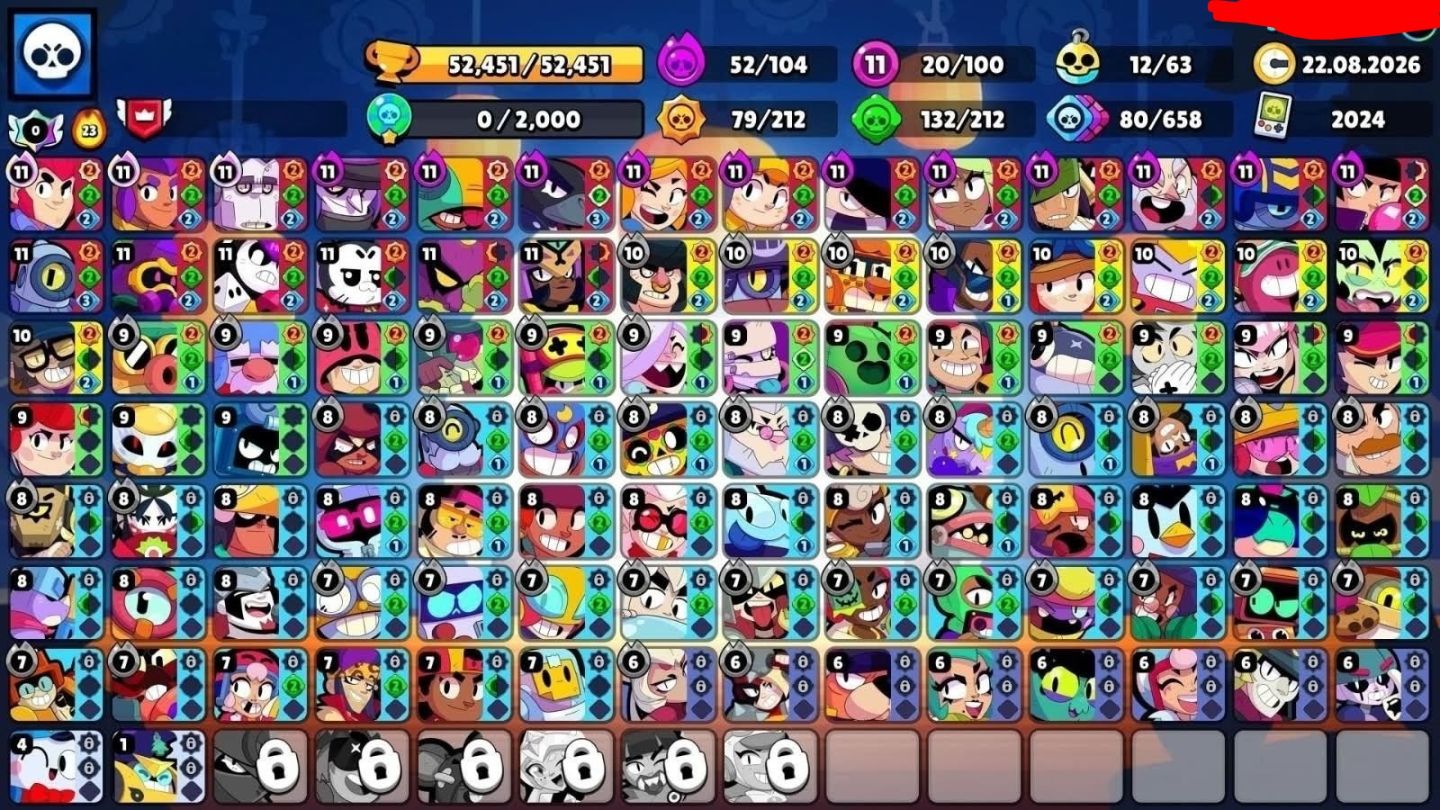 (Valor negociável)CONTA BRAWL STARS 52.451 TROFÉUS-241 SKINS -100/105 BRAWLERS