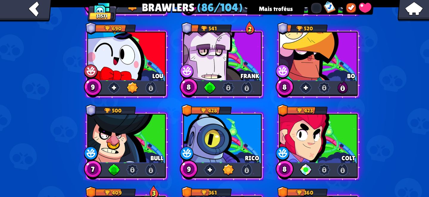 Conta de brawl stars full acesso 86 brawlers com 29 hypercargas e 15 prestigios