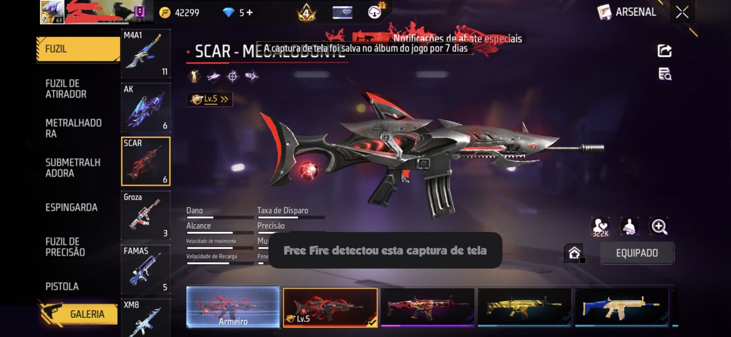 Conta FF 2020 gemada, possui diversas skins raras.