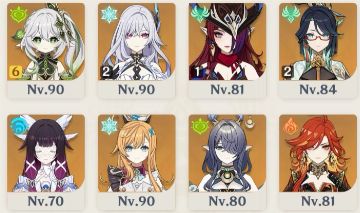 Nahida c6 + bis, skirk c2, Chasca c1, XYANYUN C2, escofier, furina, Lauma e +