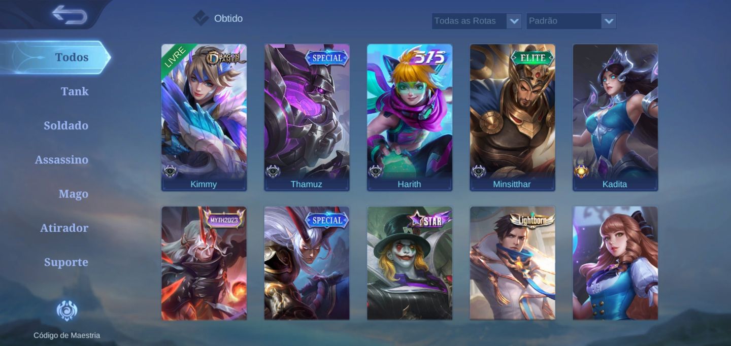TODOS OS HERÓIS E VARIAS SKINS GASTO MAIS DE 1k real