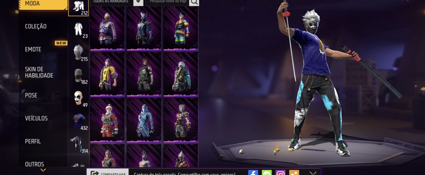 Conta de Free Fire muito rara, cm muitas skins raras