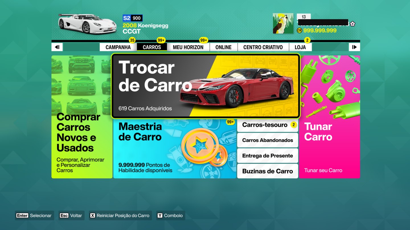 CONTAS FORZA HORIZON 6 COM 1 BILHÃO DE CRÉDITOS + TODOS OS CARROS E MAIS