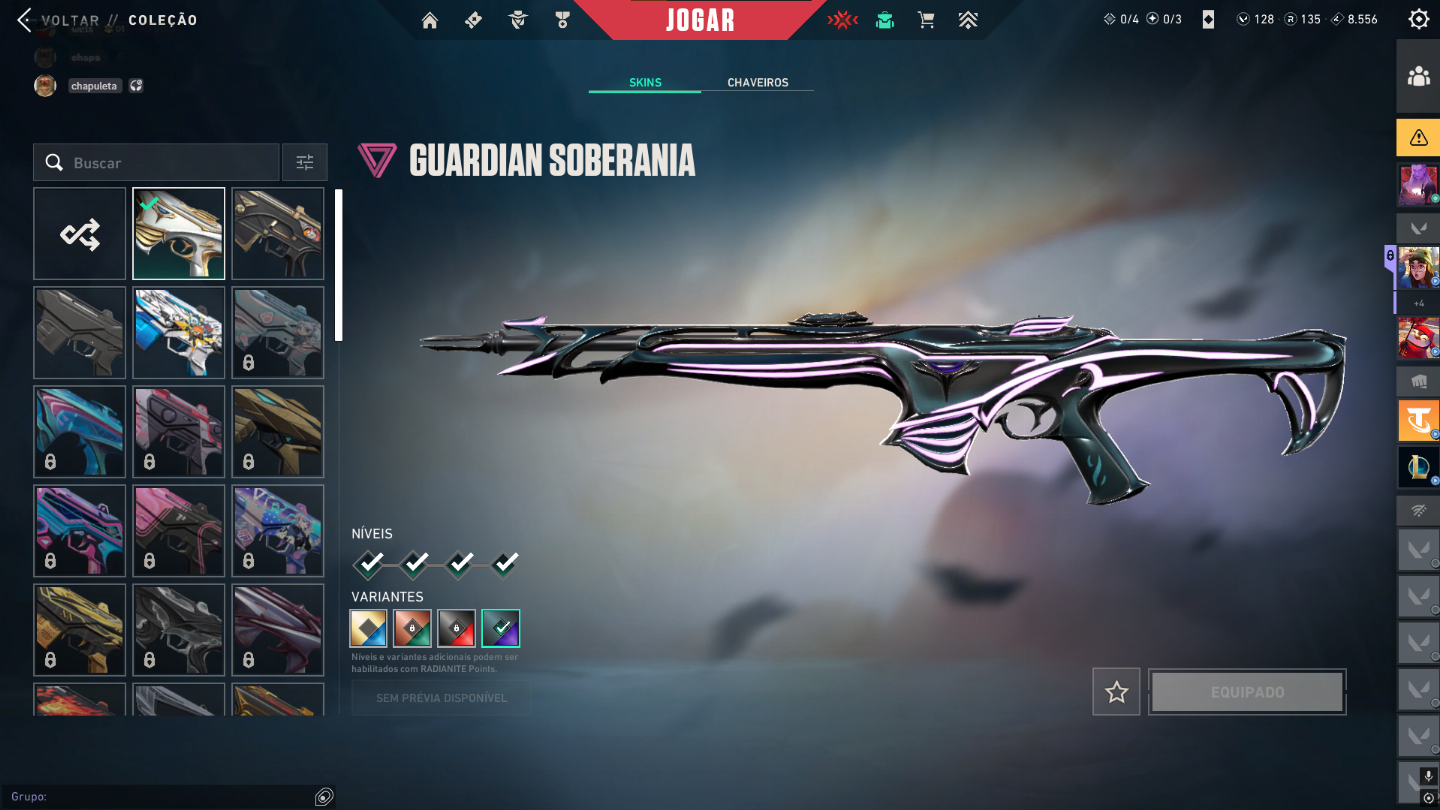Conta de valorant com 4 skins de vandal, 2 phantom, 1 sheriff, 1 ghost e 1 guard