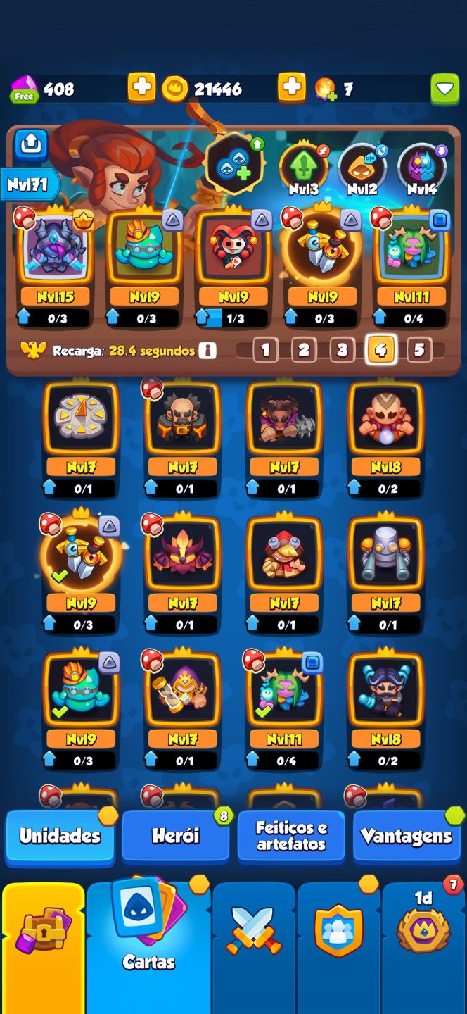 Conta Rush Royale High Tier | Caçador de Demônios Nvl 15 (Max) | 1131% crit