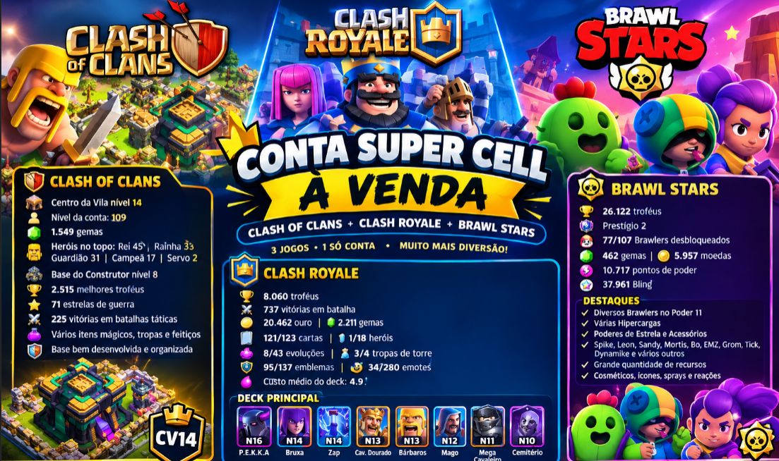 Contra brawl stars + brinde clash royale + brinde clash of clans