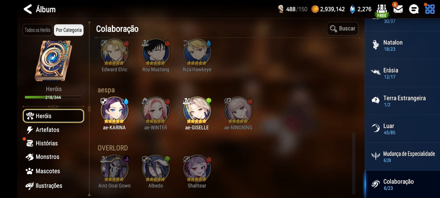 [EPIC SEVEN] CONTA MIDGAME. ALGUNS ML E LIMITADOS.