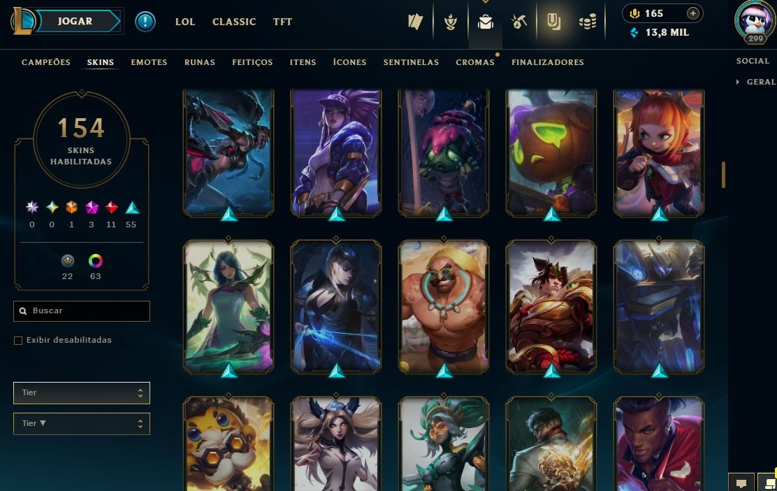 Full Acesso - 154 Skins - 150 Campeões - Level 299 - Platina