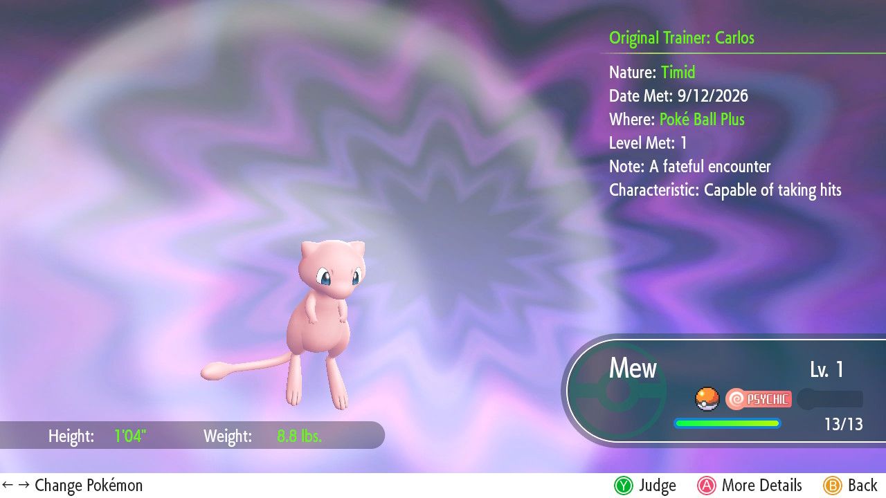 Mew Evento Poké Ball Plus | Pokémon Let's Go Pikachu / Eevee