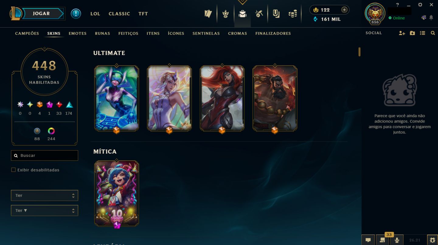 Lol Antiga Rara 2014 | 446 Skins + 41 Skins Vava | Prata 3/Unranked
