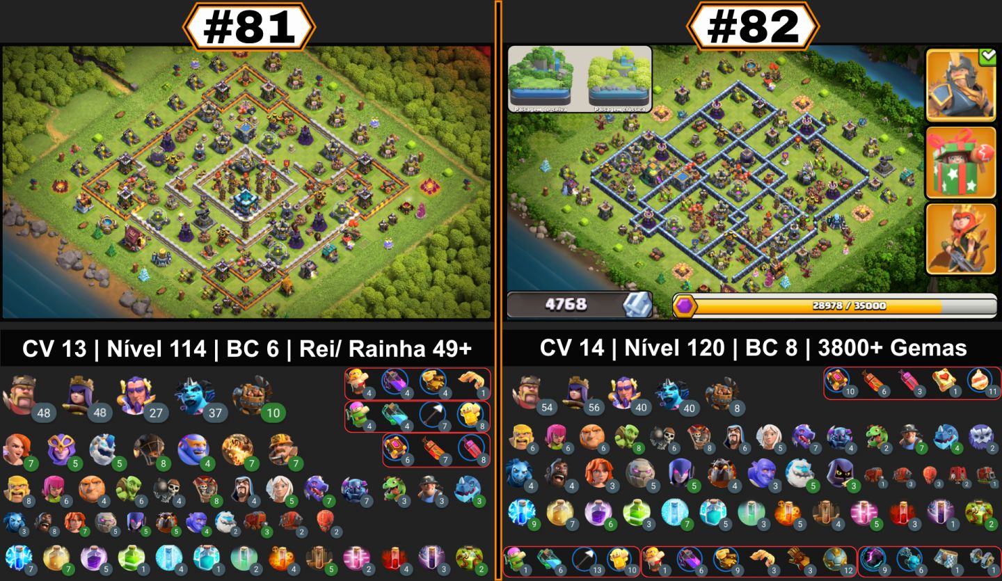 CONTAS CLASH OF CLANS | CVS UPADOS, FULL, SEMI-FULL, RUSHADOS, CLÃS, SKINS