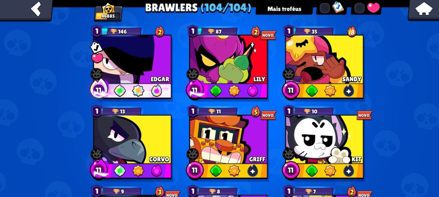 CONTA DO BRAWL STAR CRIADA EM 2018 CONTEM TODOS OS BRAWLERS 46885 TROFEUS!!