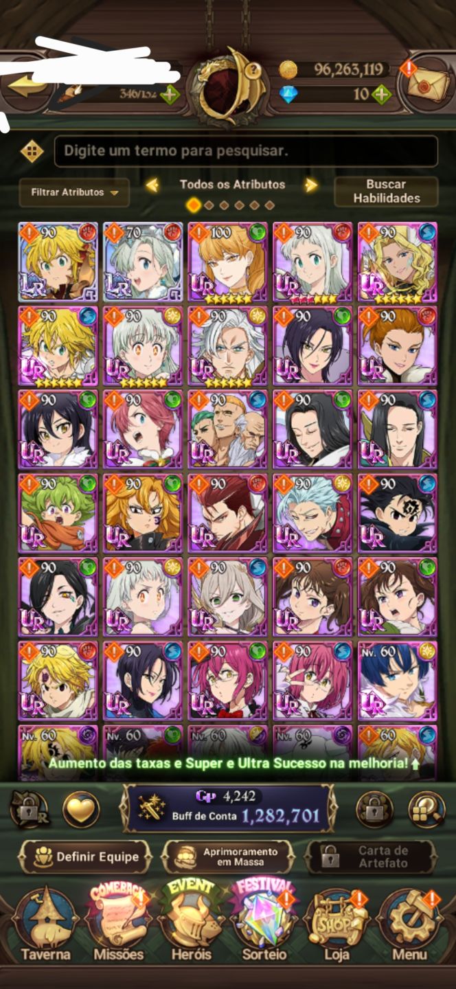 Conta de 7ds com nêmesis meliodas, escanor & merlin e colabs!