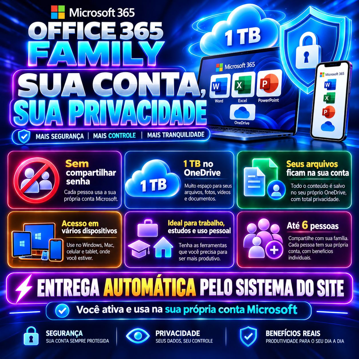 Office 365 | 1TB OneDrive | Word, Excel, PowerPoint | NA SUA CONTA! 30 DIAS