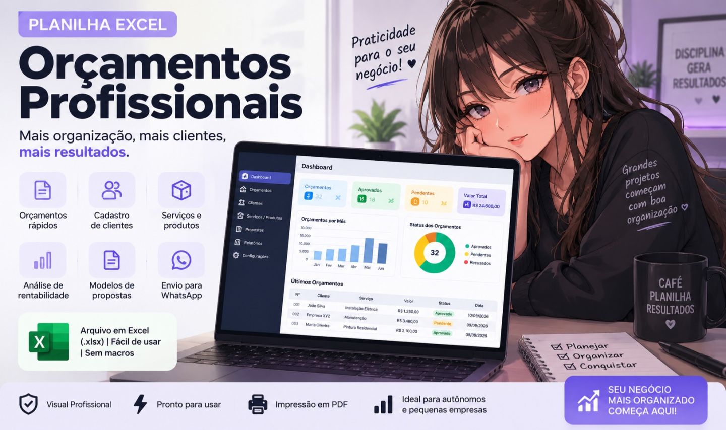 Planilha ORÇAMENTOS PRO GOLD | Orçamentos e Precificação Profissional Excel