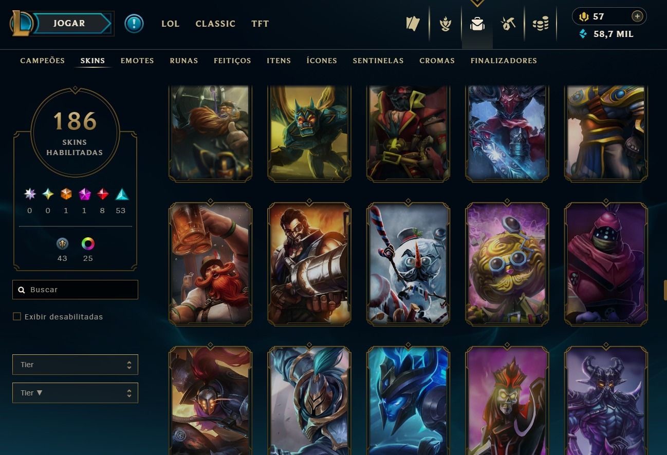 CONTA DE 2013 - 186 SKIN - LVL 242 - TODOS CAMPEÕES - 50K DE EA - 25 CROMAS