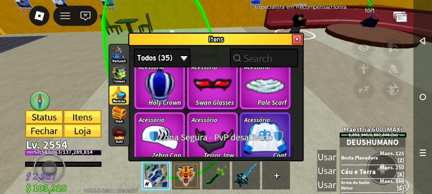 Blox Fruits LV 2554 + Fruta TigerMítica + 2 Kitsune + Venom + Dark Dager yoru v2