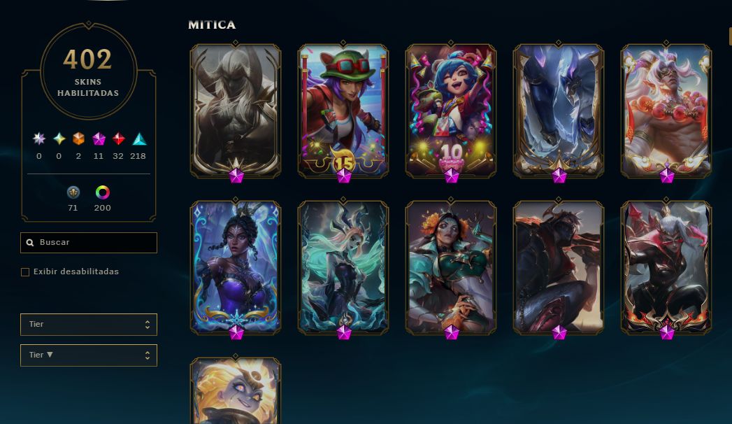 CONTA LOL +400 SKINS DIAMANTE (VALOR NEGOCIÁVEL) LEE E NAMI MITICOS