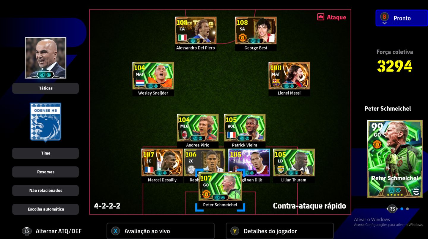 CONTA eFOOTBALL XBOX/PC 3294 FORÇA COLETIVA | MESSI 108, DEL PIERO 108, GEORGE B