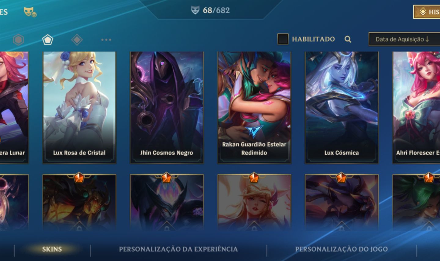 Conta Wild Rift 68 skins, 88 campeões