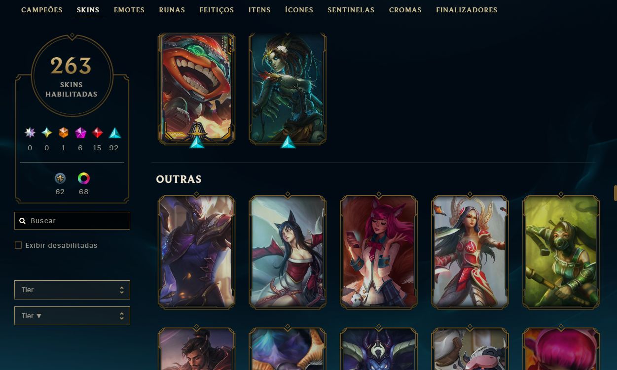 CONTA LEAGUE OF LEGENDS - 263 SKINS - ULTIMATE/MITICAS/LENDARIAS - FULL ACESSO