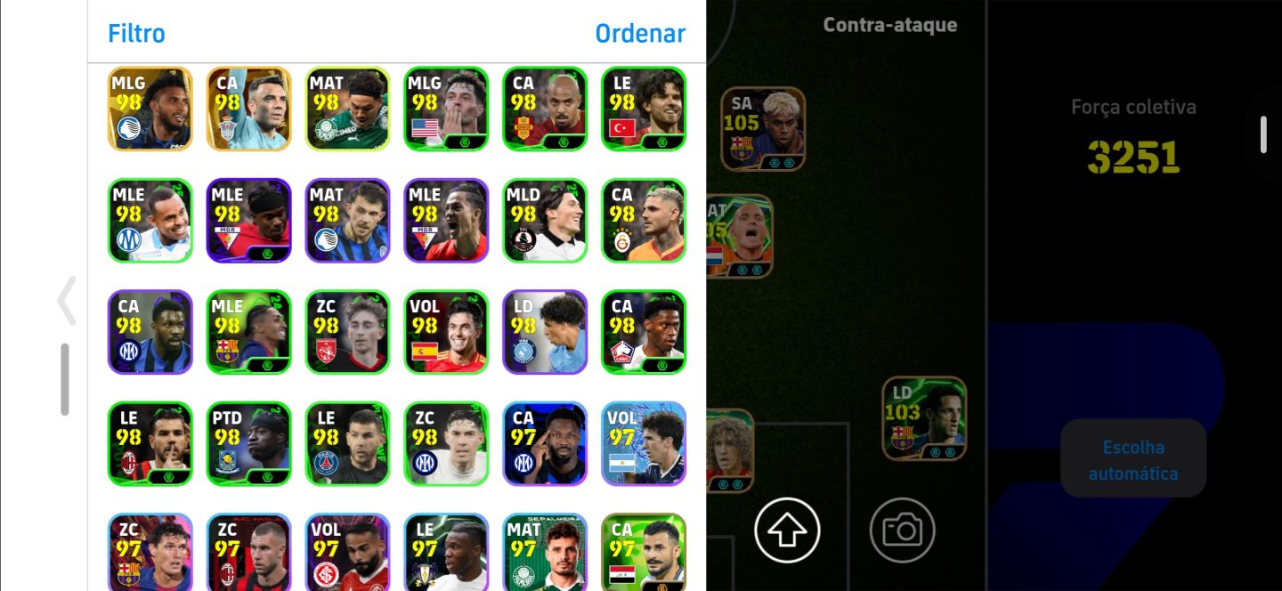 CONTA EFOOTBALL COM 3251 DE FORÇA NEYMAR 106+ADRIANO 106+SNEIJDER 106+PUYOL 108