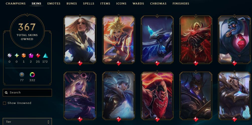 367 SKINS, 334 CHROMAS - CONTA DE LEAGUE OF LEGENDS