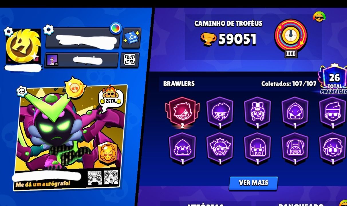 Brawl stars conta 59k muitas skins e brawlers upados