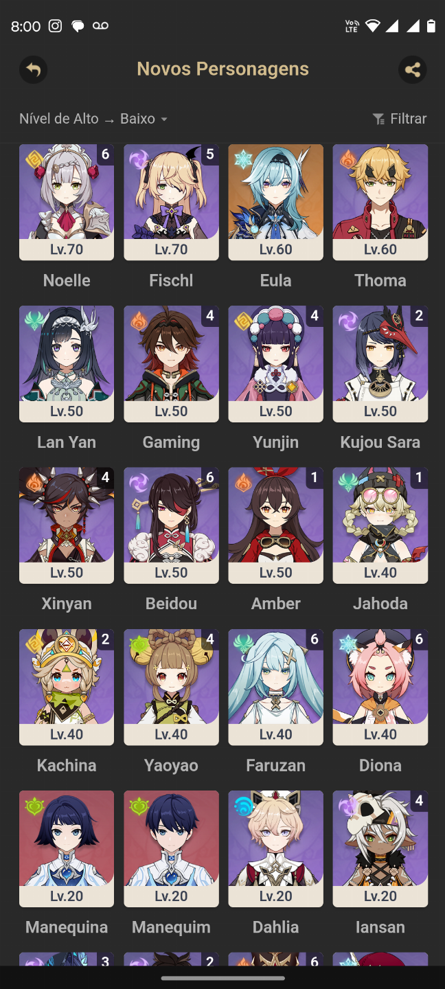 Conta genshin com vários t5 e assinaturas