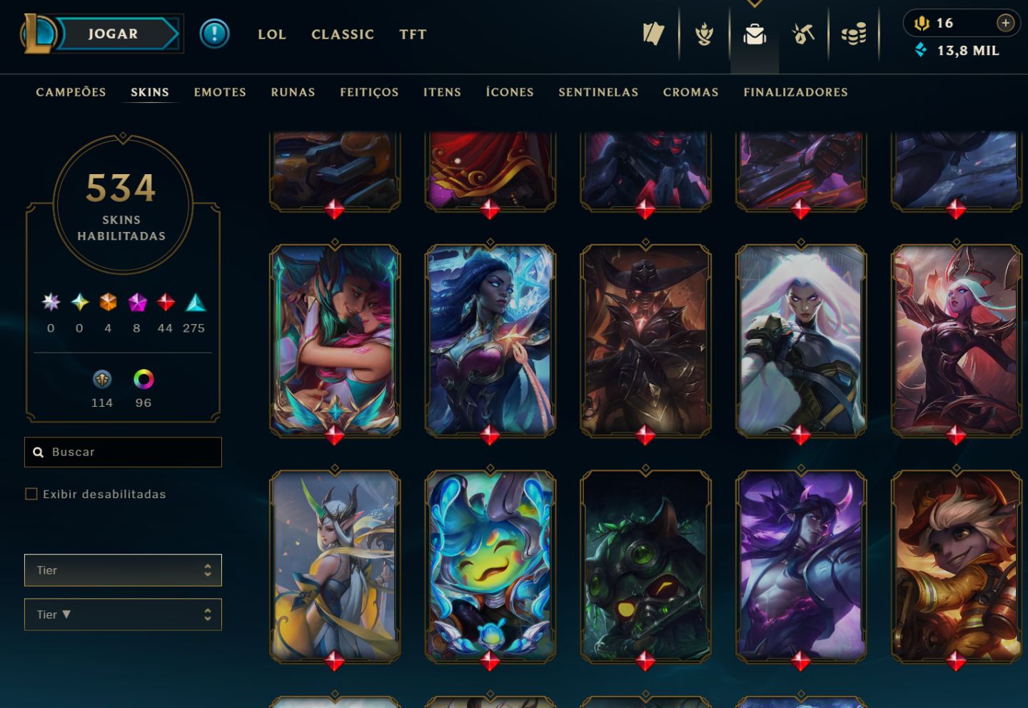 CONTA LOL NÍVEL 388 | 534 SKINS | 44 LENDÁRIAS | 4 ULTIMATE | 8 MÍTICAS