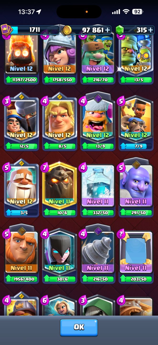 Conta de Clash Royale 12672 troféus, 1711 de nível de coleção, 9 anos de jogo