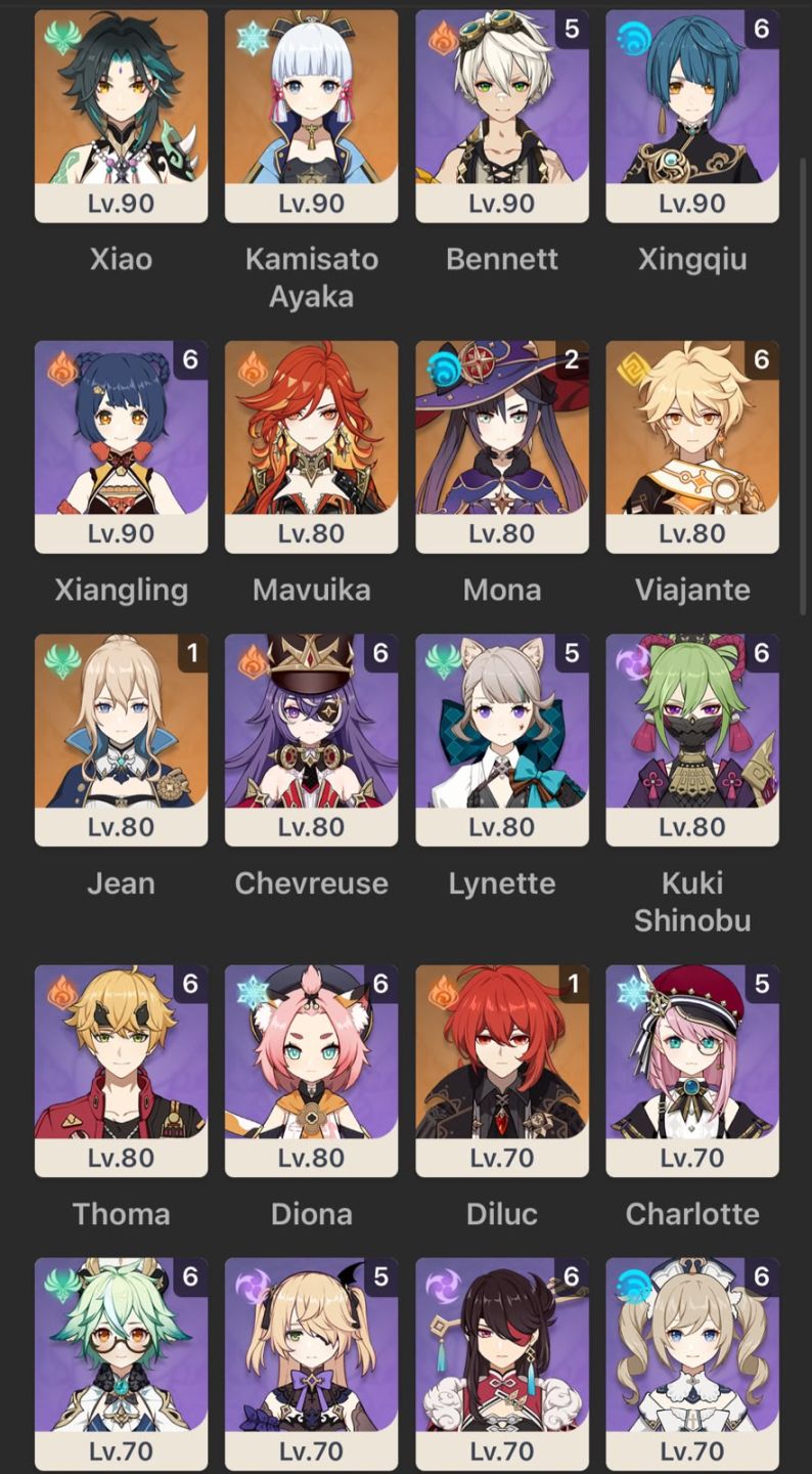 CONTA GENSHIN AR60 C MTS PERSONAGENS: FLINS + BIS, KINICH + BIS, RAIDEN + BIS