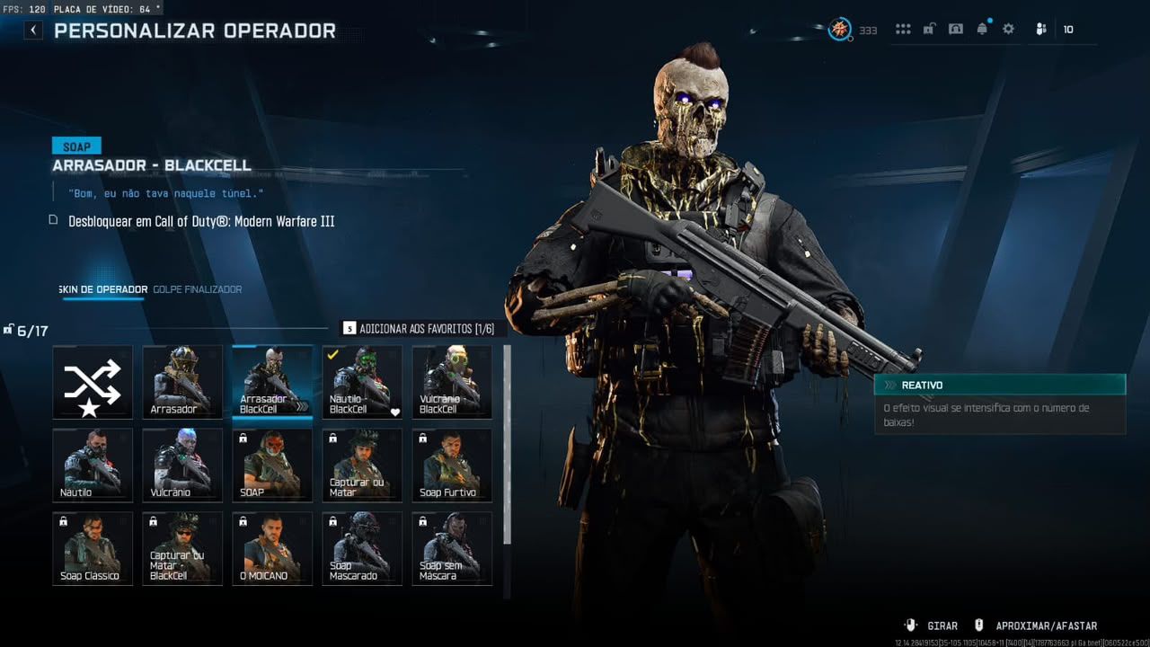 Conta warzone com Alucard, Izzy, Bailarina, Michael Myers