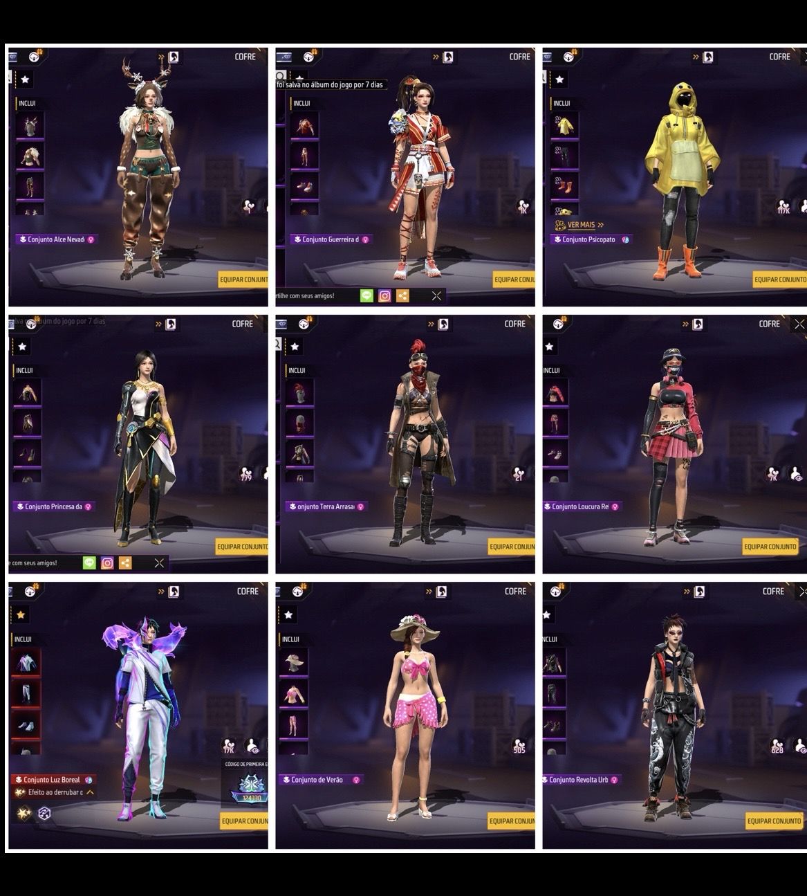 Conta de Free Fire Gemada Masculina e Feminina Veterana 598 Peitas Prime 6