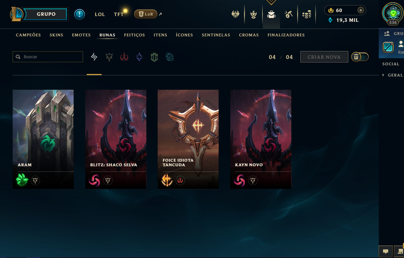 Conta de lol com muitas Skins e lv alto