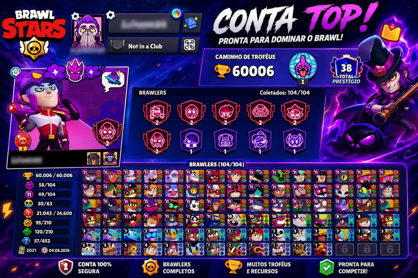 2 Contas Brawl Stars 67K+60K Troféus | 627 Skins | Endgame