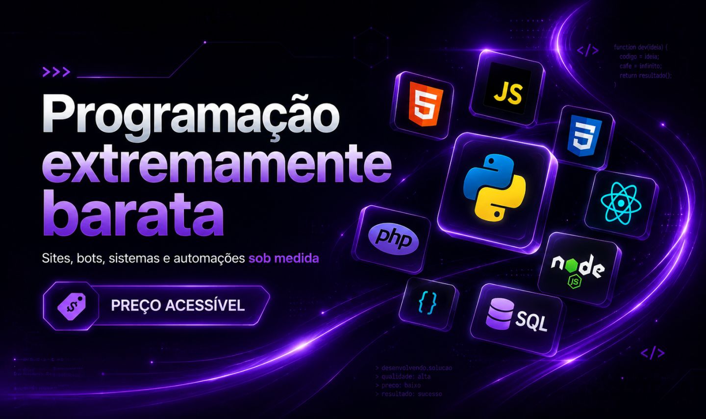 CRIO SITES, APPS, SISTEMAS E IA | PREÇO BAIXO | ENTREGA RÁPIDA