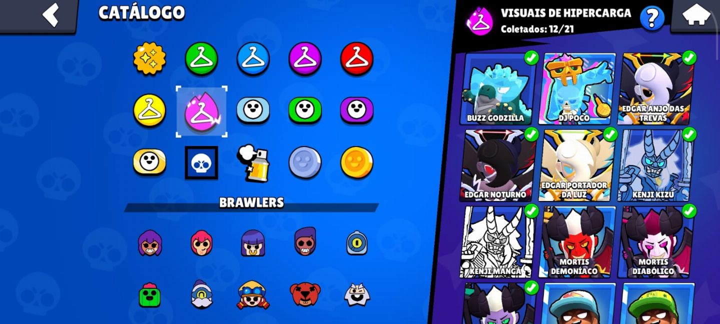 Uma conta de Brawl Stars com diversas skins e quase full