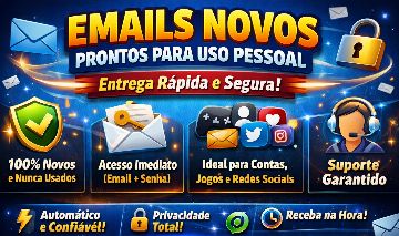 EMAILS NOVOS PRONTOS PARA USO PESSOAL ENTREGA IMEDIATA