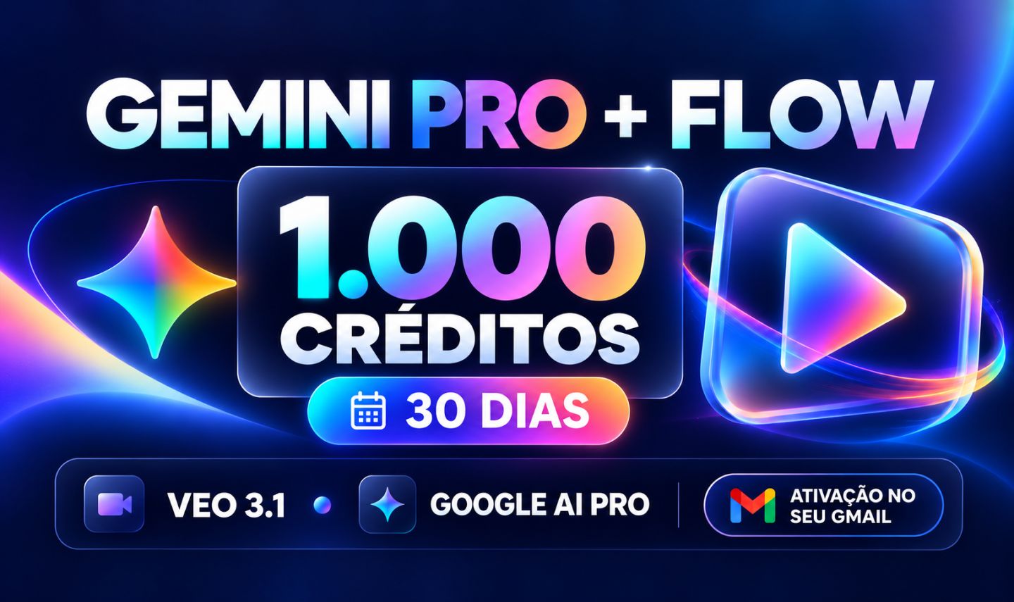 GEMINI PRO + FLOW 1000 CRÉDITOS | VEO 3.1 | 30 DIAS | 5TB | SEU E-MAIL