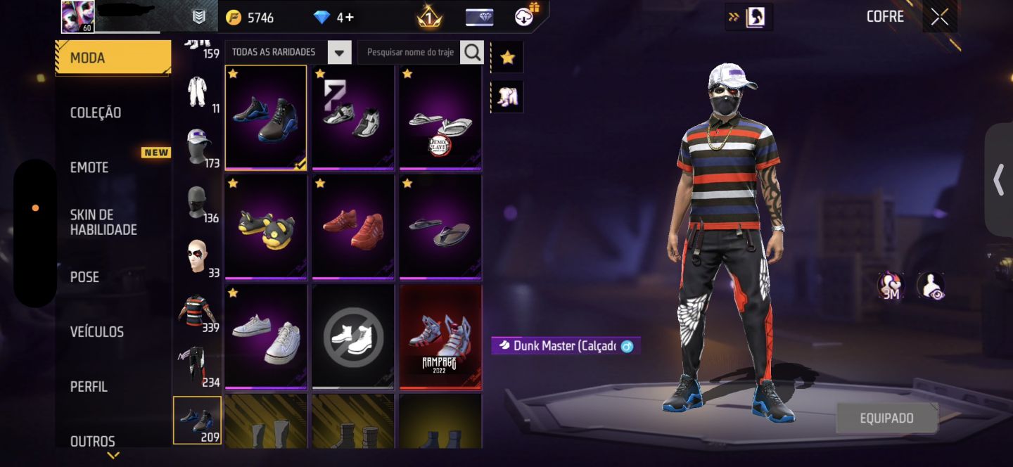 CONTA DE FREE FIRE GEMADA NÍVEL 60 COM ANGELICAL, FITINHA e COELHÃO