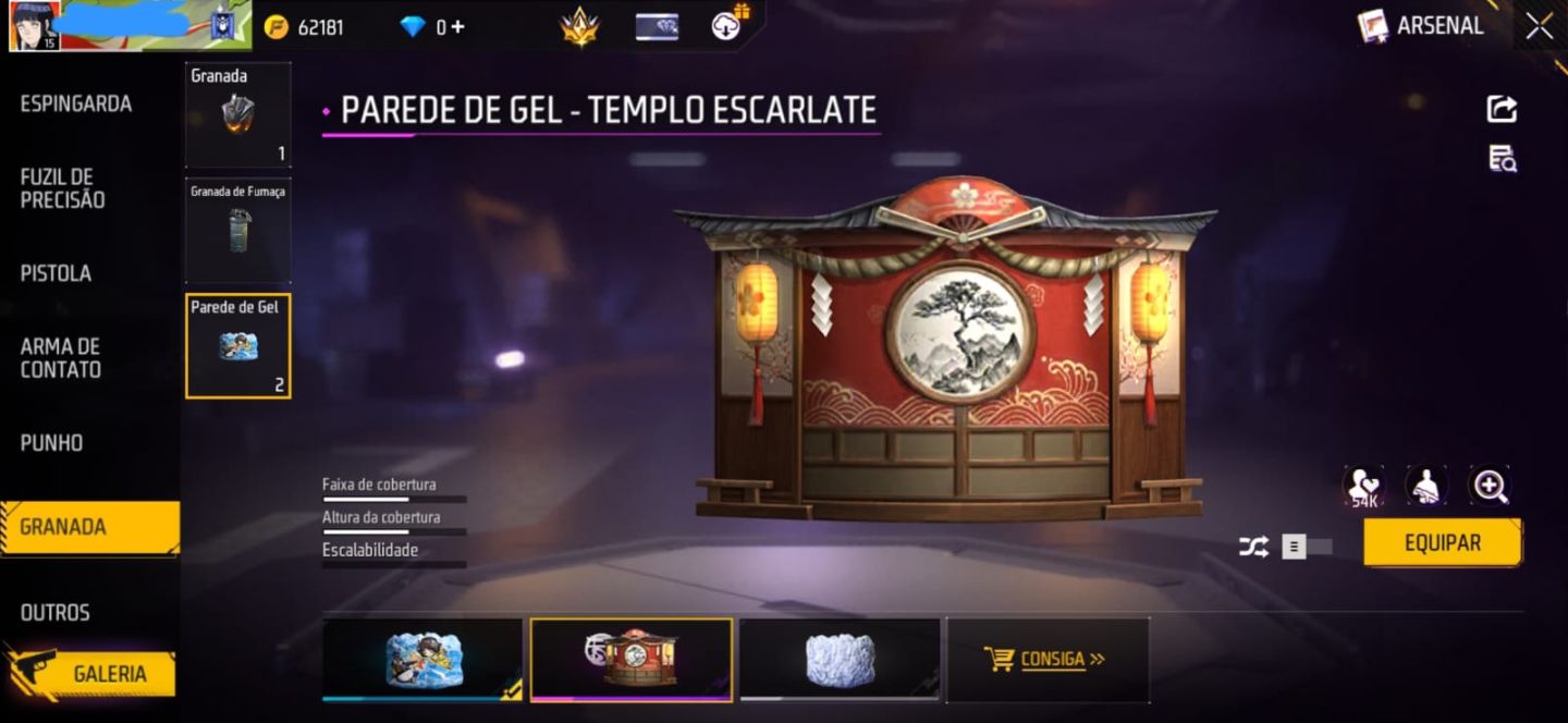 CONTA DE FREE FIRE COM CONJUNTO JIRAIYA | MP5 TRETA SOMBRIA | 2 PAREDE DE GEL